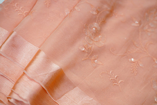 Peach chiffon saree with full embroidery and sequence work