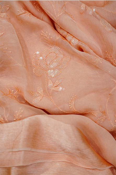 Peach chiffon saree with full embroidery and sequence work