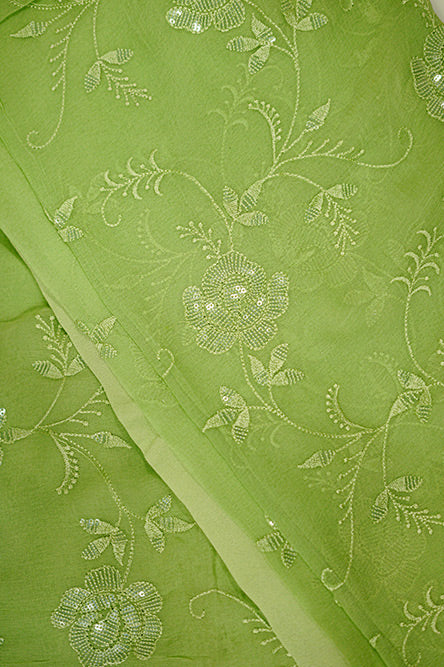 Green chiffon saree with full embroidery and sequence work