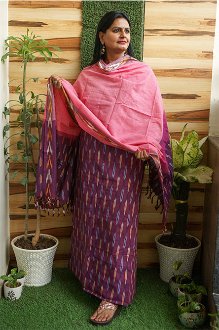 IKKAT Pink and purple cotton ikkat suit