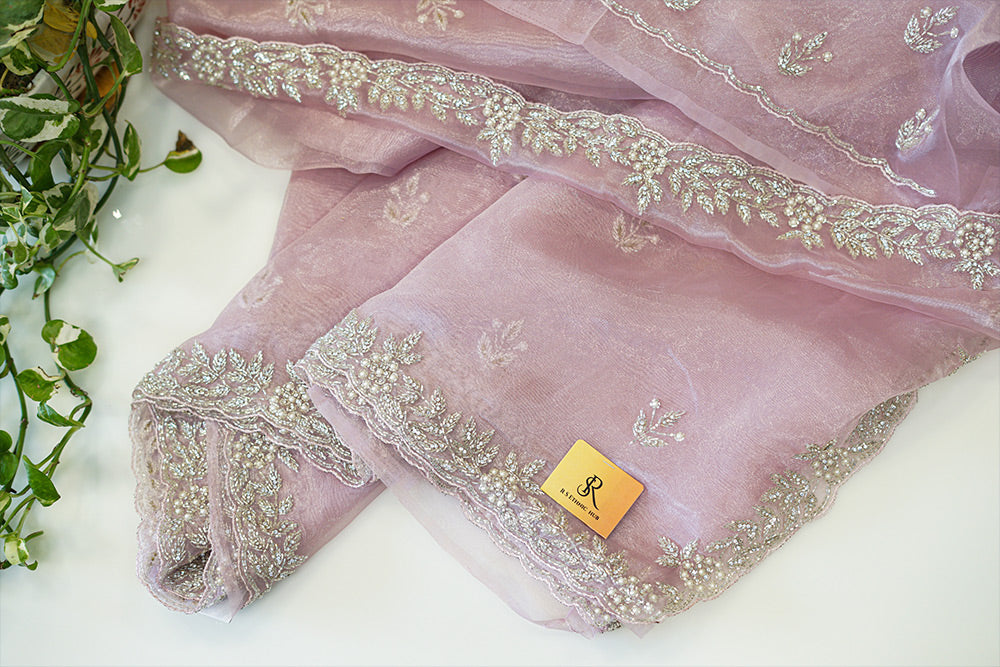 light pink organza with silver embroidery with embroidered blouse