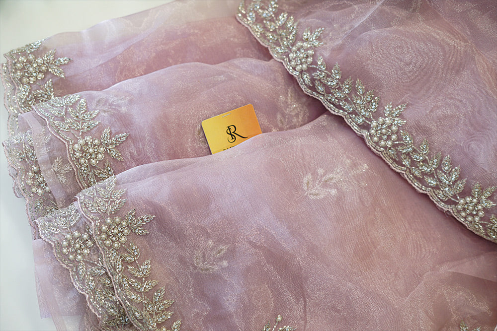 light pink organza with silver embroidery with embroidered blouse