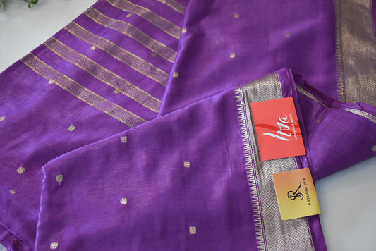 Purple cotton silk handloom saree with golden butti all over