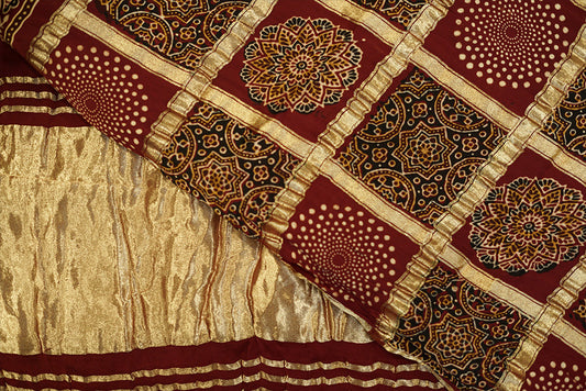 Dark Red Full Gharchola ajrakh Modal Silk Saree
