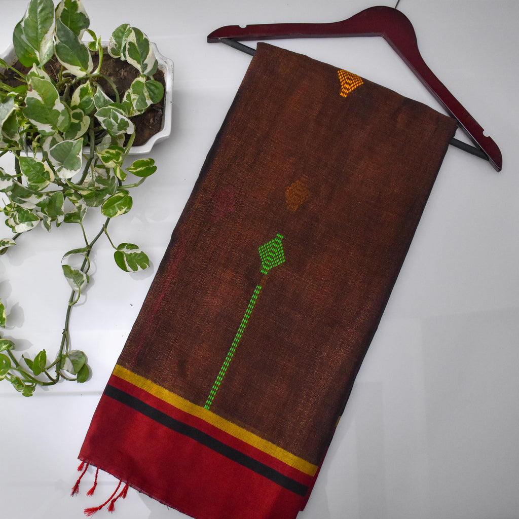 Brown Linen Tissue Saree