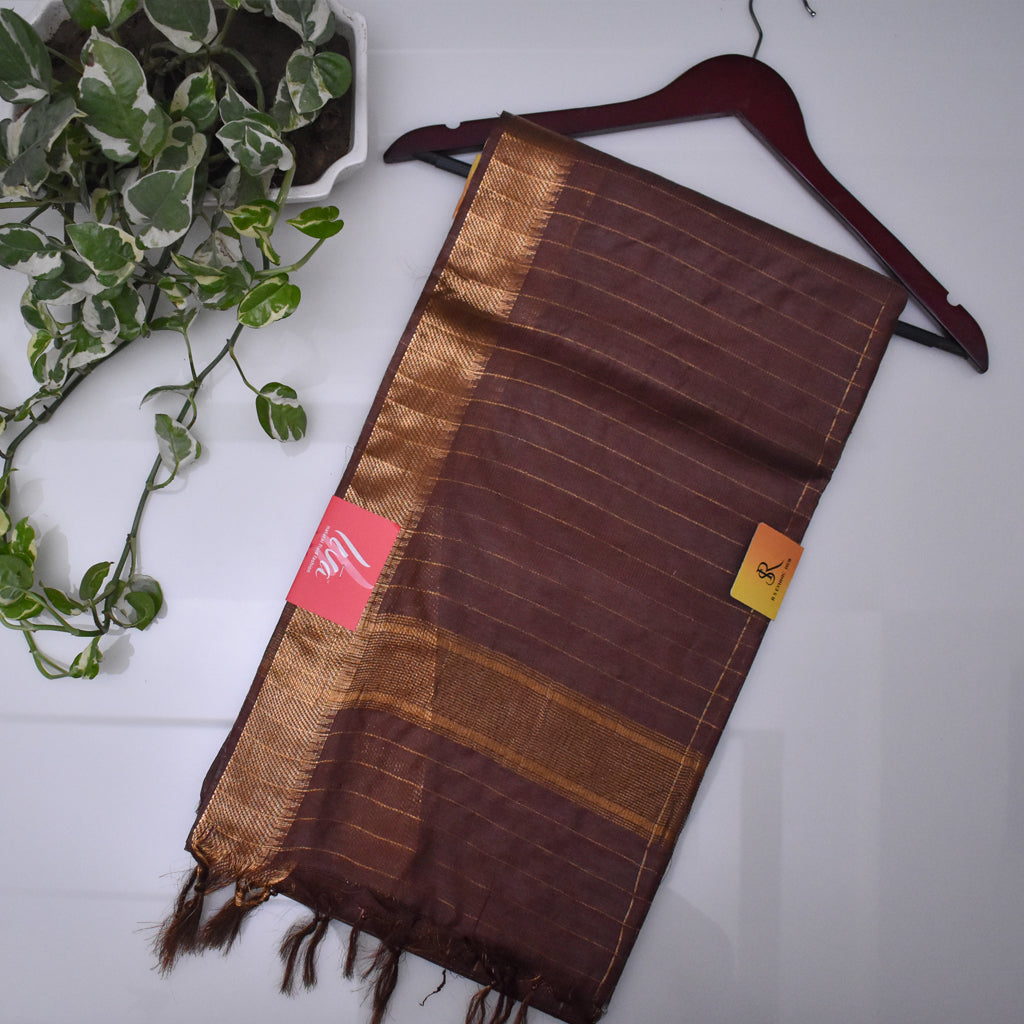 Brown zari woven cheques Maheshwari Saree