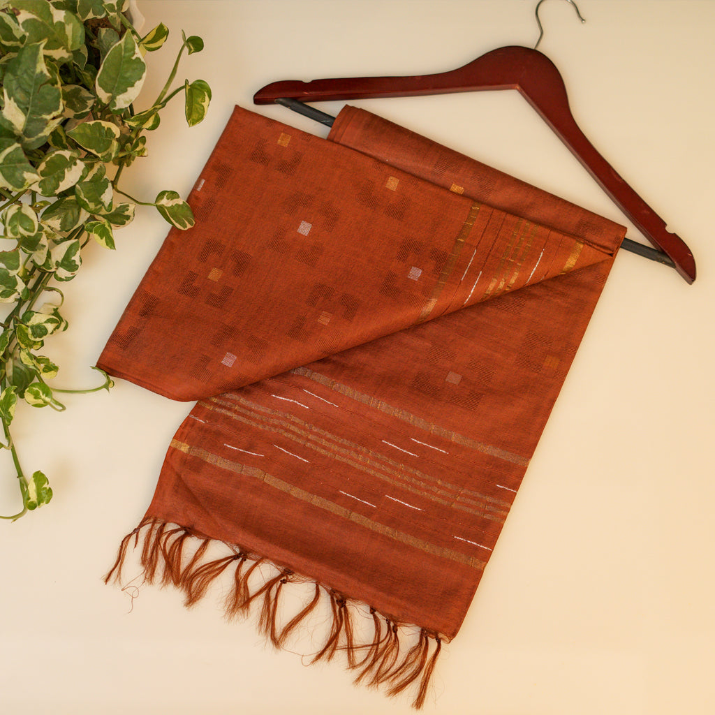 Brown GOLD SILVER BUTTI Maheshwari Saree