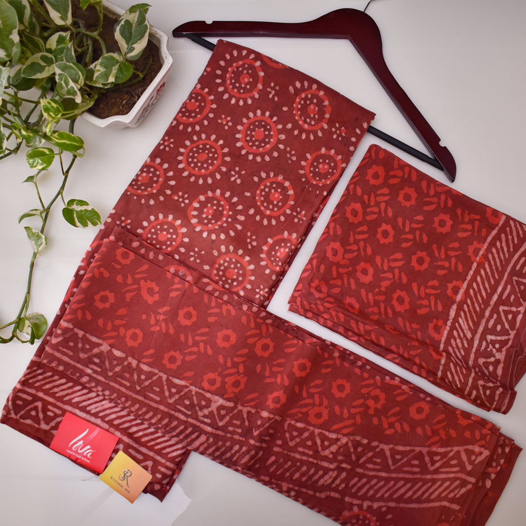 Brown Round Print Cotton Suit