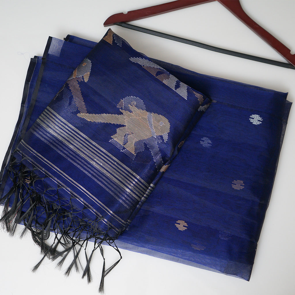 JAMDANI Navy blue jamdani bird