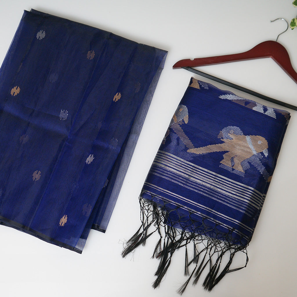 JAMDANI Navy blue jamdani bird