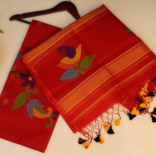 JAMDANI RED resham muslin jamdani suit with pichwai work