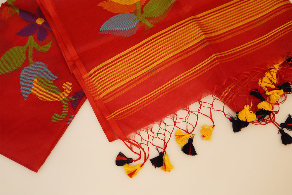 JAMDANI RED resham muslin jamdani suit with pichwai work
