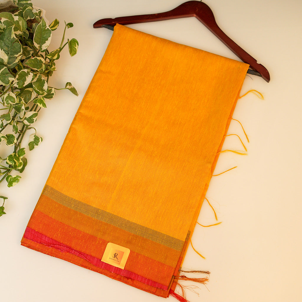 Orange Cotton Jute handloom Saree