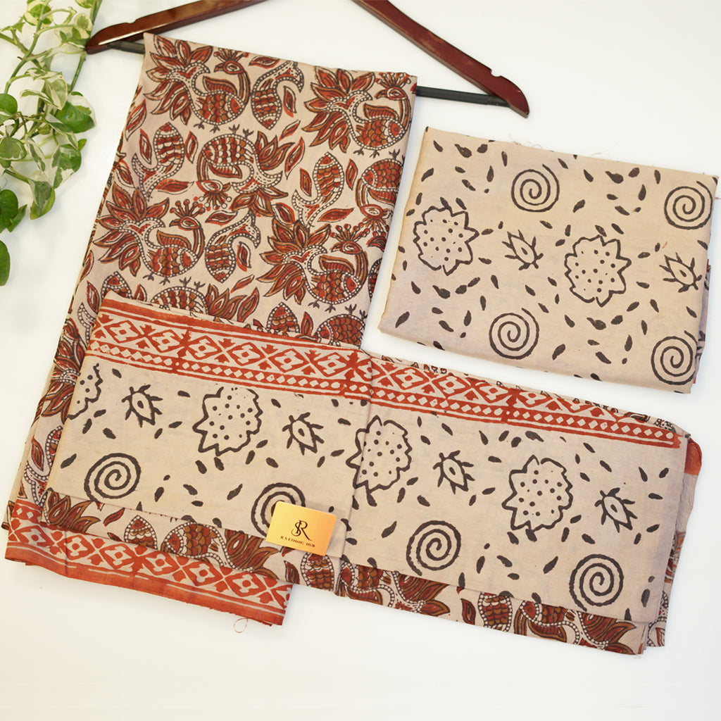 Cotton Modal Beige Block Print design 1