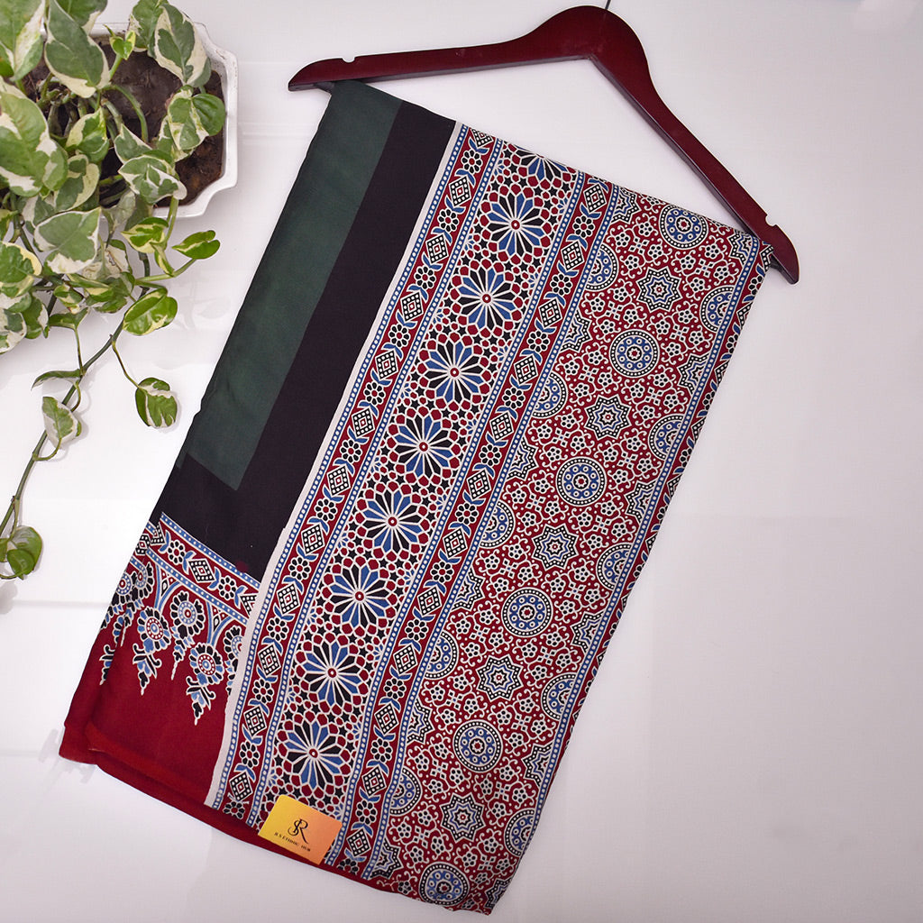 Green Modal With Ajrakh Border And Pallu
