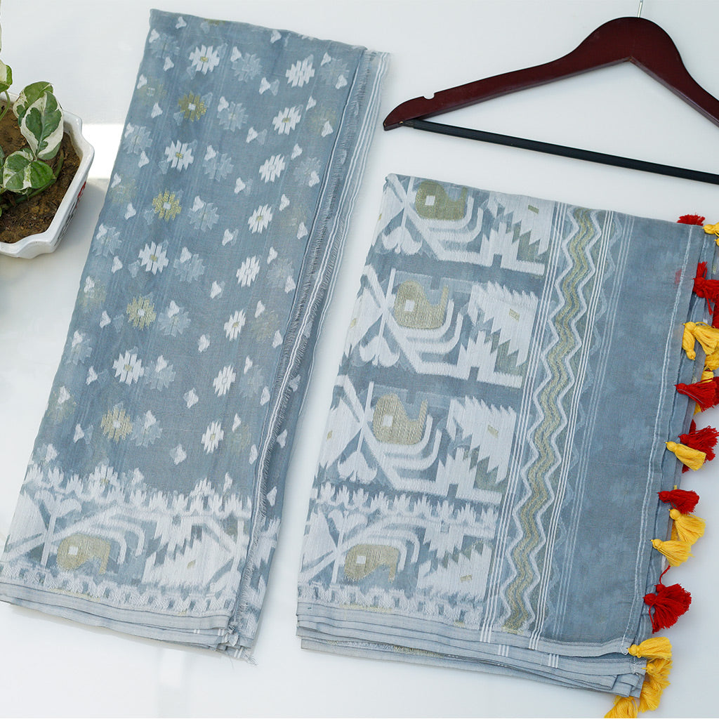 JAMDANI Grey cotton jaquard jamdani suit