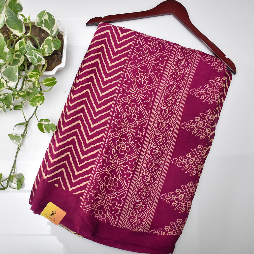Purple Zigzag Modal Silk Saree With Lakripatta