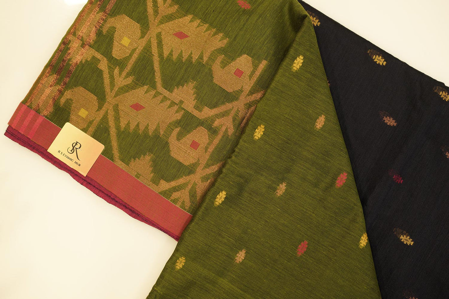 Green and navy blue Chanderi jamdani saree