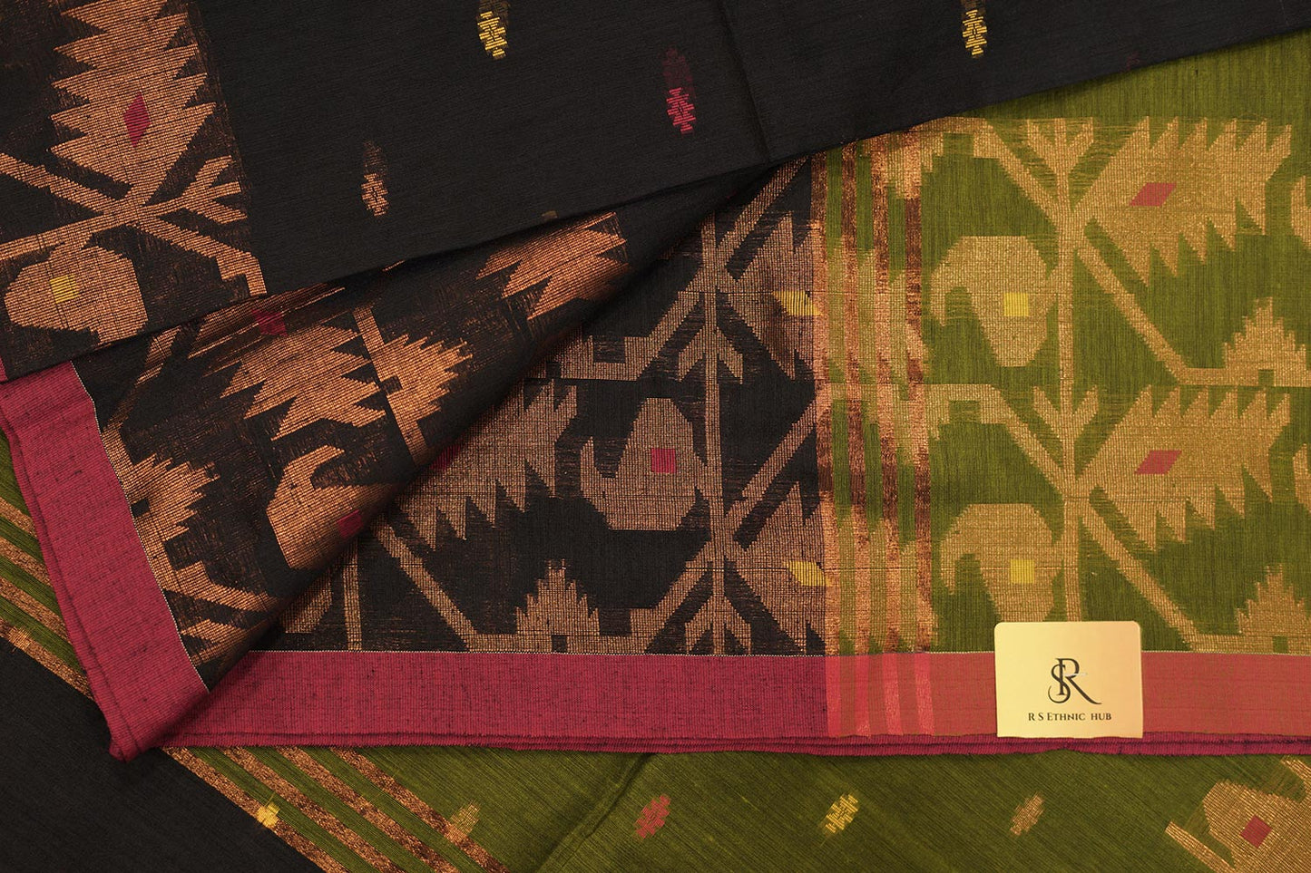 Green and navy blue Chanderi jamdani saree