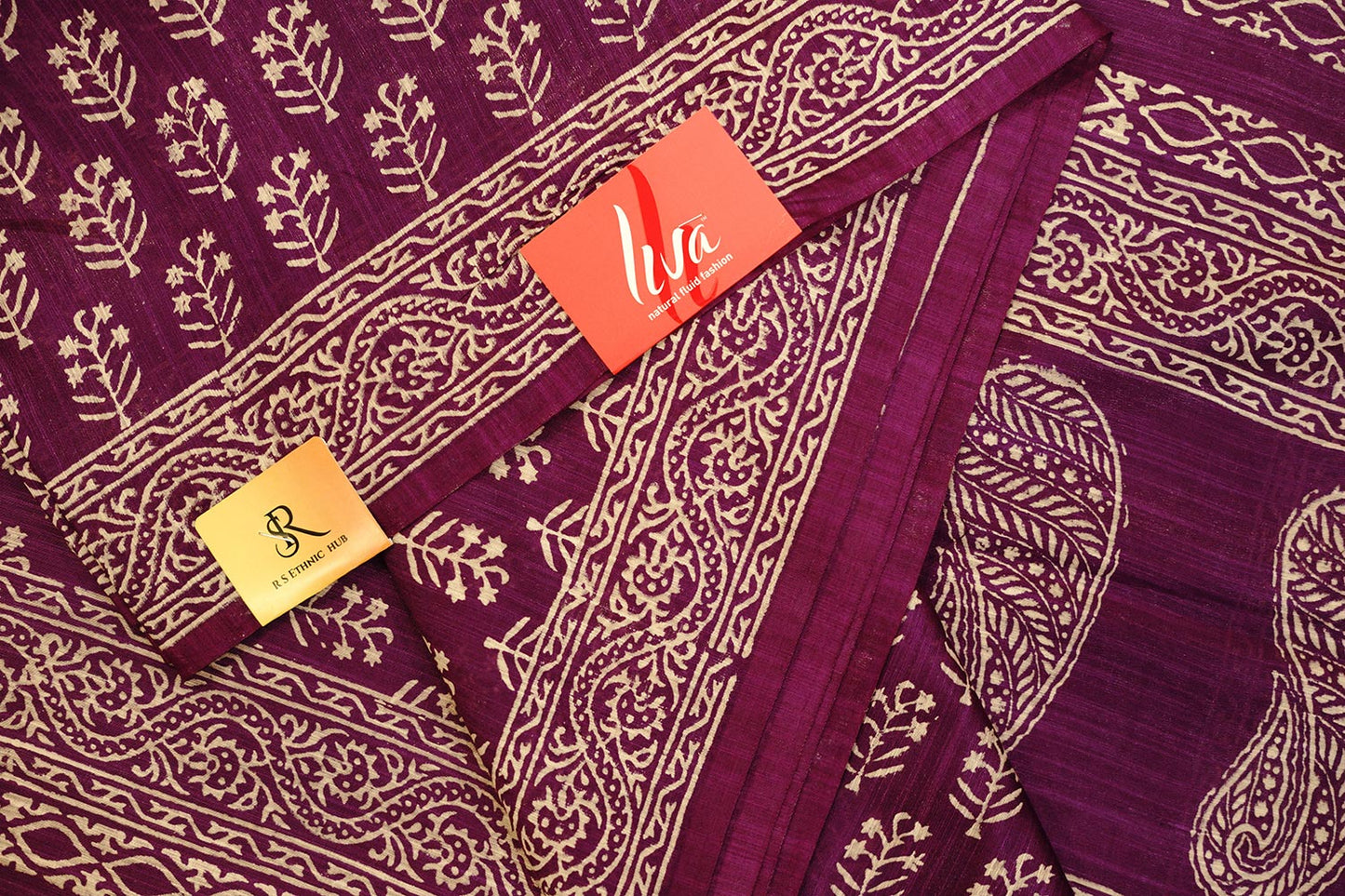 Purple cotton saree with handblock print