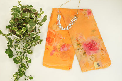 Light Orange Chiffon Saree in digital print