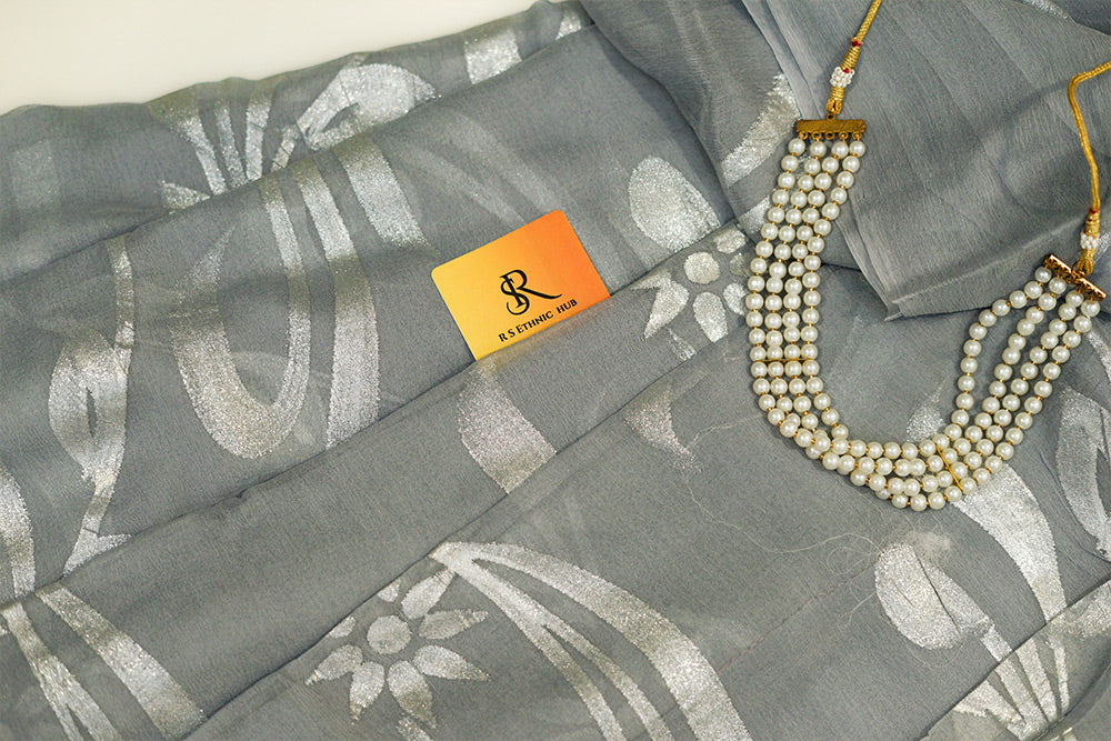 Grey Chiffon saree with sparkle paint