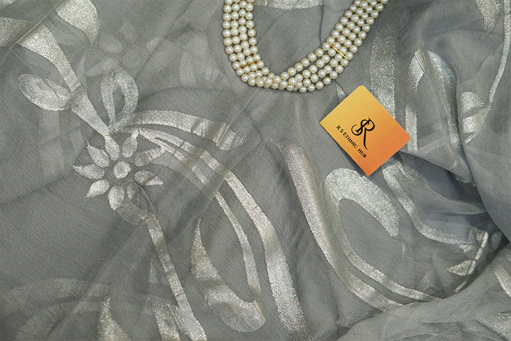 Grey Chiffon saree with sparkle paint