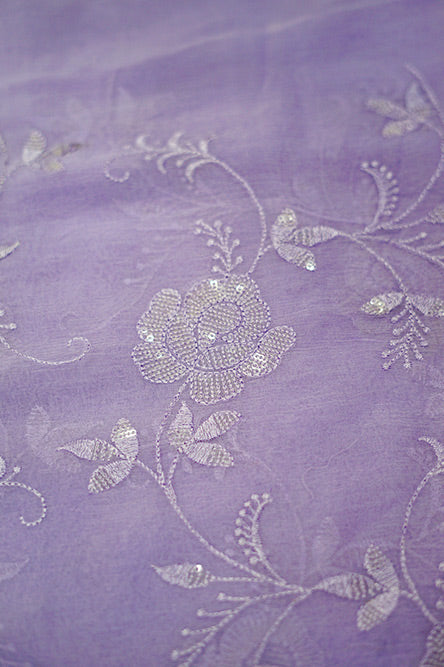 Lavender chiffon saree with full embroidery and sequence work