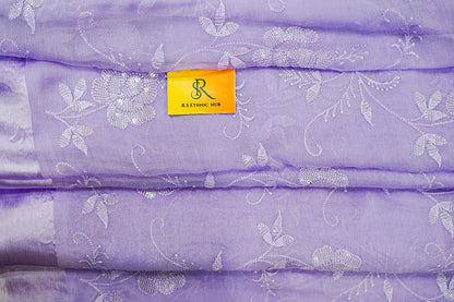 Lavender chiffon saree with full embroidery and sequence work