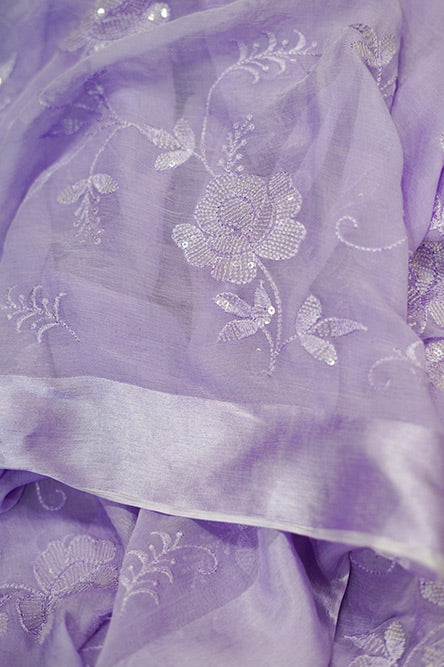 Lavender chiffon saree with full embroidery and sequence work